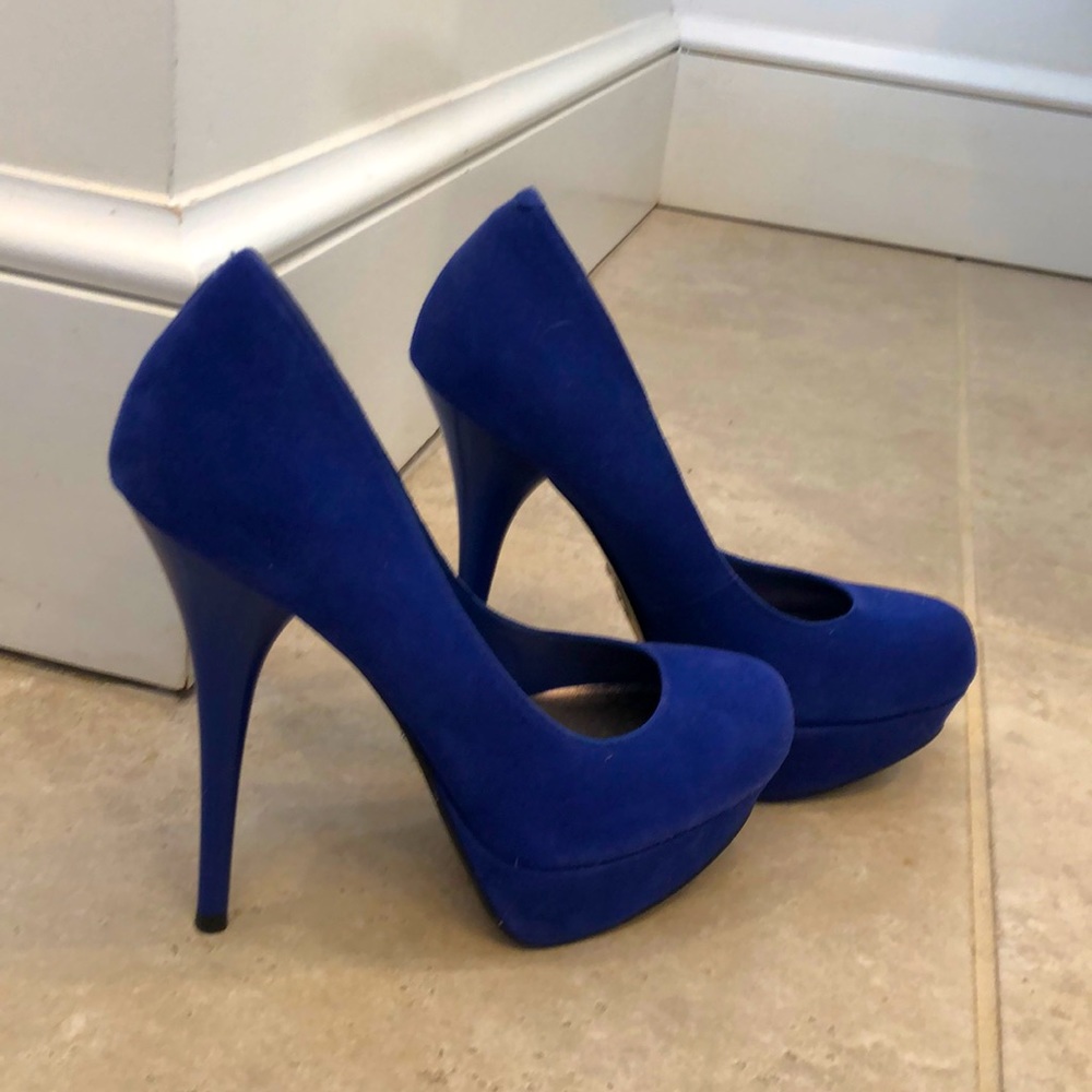 Blue suede fab platform heels